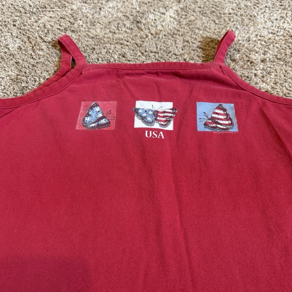 Vintage Y2K Americana Tank Top Sonoma Sz L Red USA Butterfly Cute American Girl - Picture 3 of 5